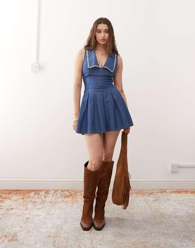 Miss Selfridge Vestito di jeans con colletto alla marinara e