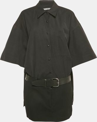 Alexander Wang Black Cotton Belted Hybrid Mini Shirt Dress
