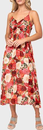 Moon River Pleated Midi Dress In Pink Multi