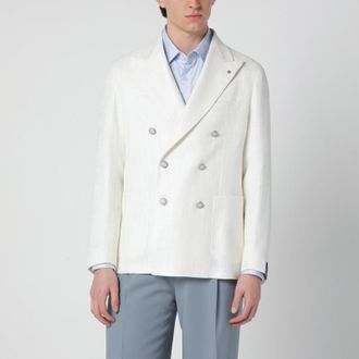 Tagliatore White double-breasted linen-blend jacket