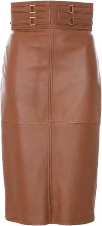 Elisabetta Franchi Brown Leather Skirt