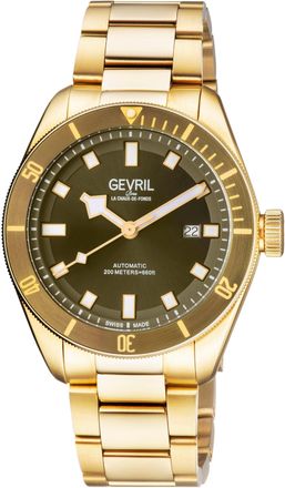 Gevril Group Yorkville Dark Olive Dial Swiss Automatic Sellita SW200 IP Yellow Gold Watch