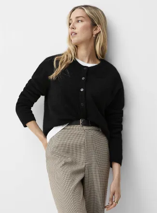 Contemporaine Womens Mixed wool fuzzy knit Cardigan Sweater