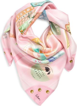 Echo Travel Stickers Silk Square Scarf in Beach Pink at Nordstrom