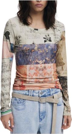 Desigual Gestreept Beige Dames Top met Lange Mouwen - Dames - Longsleeves - Veelkleurig - XS - Tops