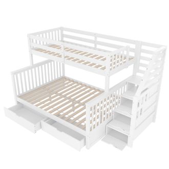 STILVORA Litera 90&times;200 Cm Y 140&times;200 Cm Con 2 Camas, Cajones Y Almacenamiento, Sin Colch&oacute;n, De Madera Maciza, Blanco