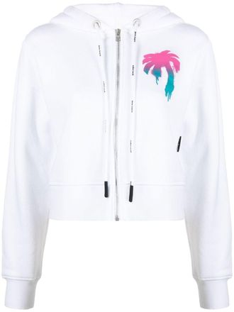 Palm Angels logo-print cotton hoodie - White