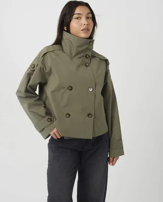 Brave Soul mac oversize corto doppiopetto con colletto in khaki-Verde