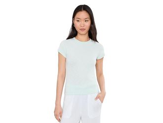 Lilla P Ribbed Slub Crewneck T-Shirts Womens Clothing Pool : MD, Cotton