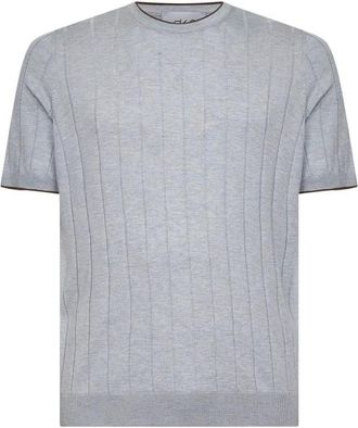 D4.0 T-shirt met ribbelstructuur en ronde hals - Heren - T-shirts - Grijs - 2XL - Katoen - Tops