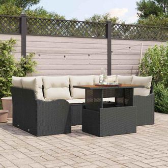 vidaXL Vidaxl - Conjunto De Sof&aacute; De Jard&iacute;n 7 Pcs Negro Y Crema 100 X 55 X 73 Cm