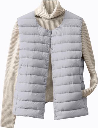 Generic Packable Ultralight Down Gilet Ladies Puffer Women Quilted Waistcoats Sleeveless Jacket Body Warmer Vest for Plus Size Womens Bubble Feather Puffa Bod