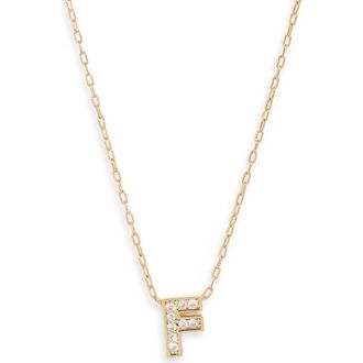 Nordstrom Pav&eacute; Cubic Zirconia Initial Necklace in F- Clear- Gold at Nordstrom