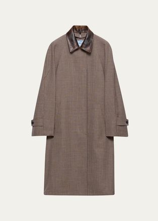 Prada Plaid Wool-Leather Belted Coat