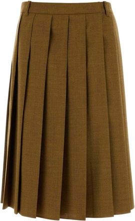 Prada Brown Pleated Midi Skirt