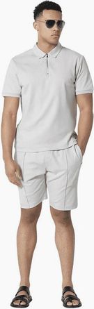 883 Police Mens Kitmat Nelmat Pleated Light Grey Polo Shirt Set - Size: 38