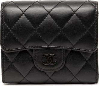 Chanel Matelasse Black Leather Wallet (Tri-Fold) (Pre-Owned)