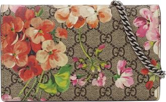 Gucci Brown Pink Gg Supreme Chain/Shoulder Wallet (Pre-Owned)