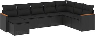 vidaXL Set De Sof&aacute;s De Jard&iacute;n 8 Piezas Y Cojines Rat&aacute;n Sint&eacute;tico Negro Vidaxl