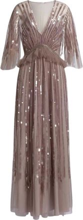 Alberta Ferretti Geborduurd tule avondjurk met pailletten - Dames - Jurken - Beige - Maat: M Viscose