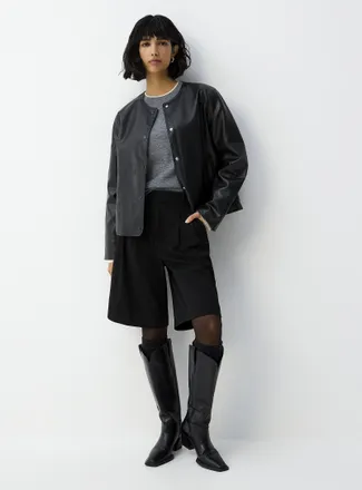 Vero Moda Womens Faux-leather collar lightweight quilted jacket