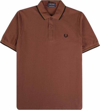 Fred Perry Mens Lime Green Twin Tipped Collar Maroon Polo Shirt - Brown Cotton - Size Medium