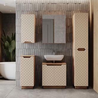 Vicco Juego De Muebles De Ba&ntilde;o Lotta, Roble/cachemira Con Estructura De Azulejos, 5 Partes, Vicco