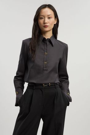 Karen Millen Womens Techno Cotton Woven Shirt With Silver Clasps - Charcoal - Size 12 UK