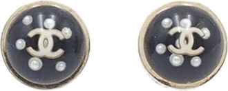 Chanel 2010 vergulde CC Resin oorbellen met imitatieparel en kristallen - Zwart