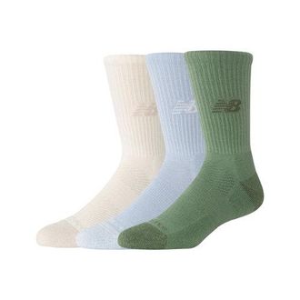 New Balance Unisex Active Crew Socks 3 Pack in Beige/Brown/Grey Polyester, size X-Large