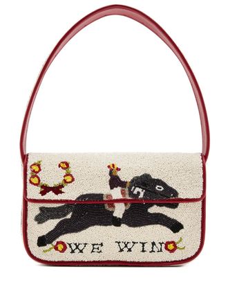 Staud bead-embellished shoulder bag - women - Rayon/glass - One Size - Neutrals