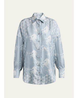 Stella McCartney Horse-Print Paneled Silk Button-Down Shirt