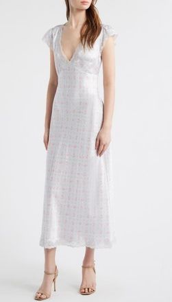 LoveShackFancy Theodore Floral Maxi Slipdress in Chapparal Blue at Nordstrom, Size 10