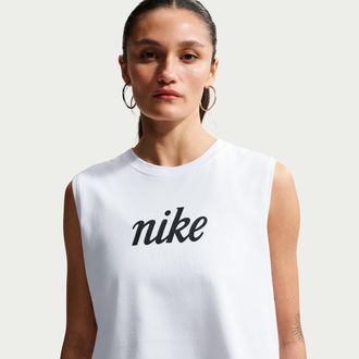 Nike Womens Nike Sportswear Club Loose Cropped Tank Top in White | IH8033-100