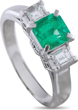 Luxury Bazaar Platinum 0.36ct Diamond and Emerald Ring MF14-041026