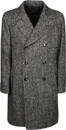 Tagliatore Double-breasted jas met - Heren - Mantel - Zwart - XL - Leer - Jassen