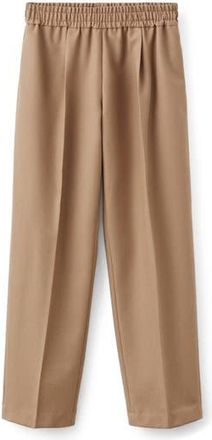 Mango Selection Elastic Waist Straight Leg Wool Pants in Medium Brown at Nordstrom Rack, Size Small