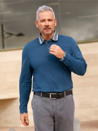 Marco Donati Langarmshirt MARCO DONATI Langarm-Shirt, Herren, Gr. 64/66, blau (jeansblau), 100% Baumwolle, gemustert, gestreift, unifarben, Shirts Langarmshirt