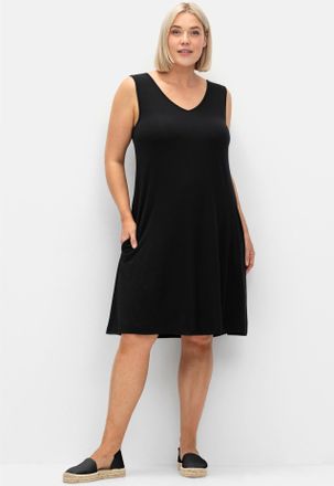 Sheego Jerseykleid SHEEGO Jerseykleid, Damen, Gr. 40, Normalgr&ouml;ssen, schwarz, Jersey, 95% Viskose, 5% Elasthan, unifarben, knielang, V-Ausschnitt, Kleider Je
