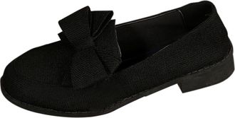 Generic Black Ladies Bow Detail Round Toe Shallow Mouth Loafers Low Heel Design Daily Use