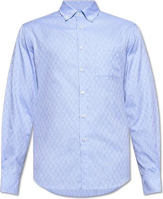 Ferragamo Mens Blue Oxford Cotton Monogram Shirt, Brand Size 40 (Neck 15.75)