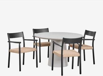 Sklum Sklum - Set De Mesa Redonda En Cemento (&oslash;120 Cm) Noemi Y 4 Sillas De Comedor En Madera De Roble Y Cuerda Trenzada Mara