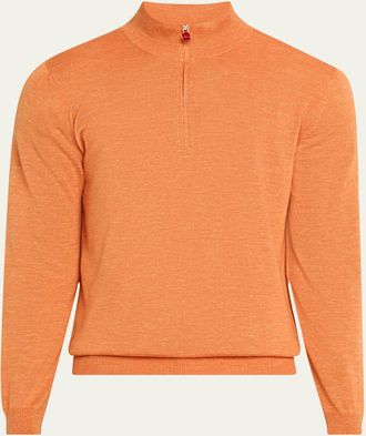 Kiton Mens Cashmere and Linen Half-Zip Sweater
