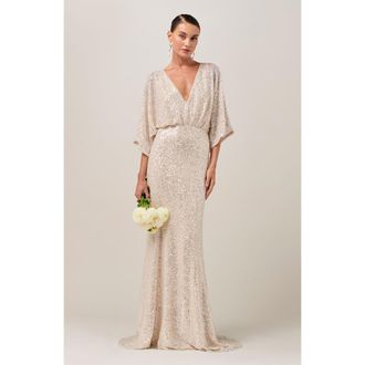 BWLDR Isla Sequin Gown in Champagne Sequin at Nordstrom, Size 10
