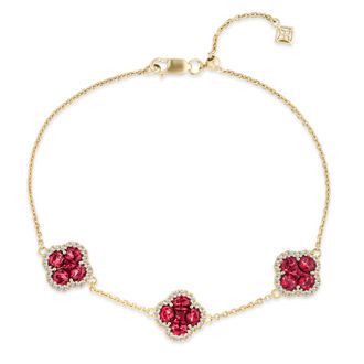 The Diamond Store Alegria 3 Clover Lab Ruby Bracelet 2.70ct In 18k Gold Vermeil
