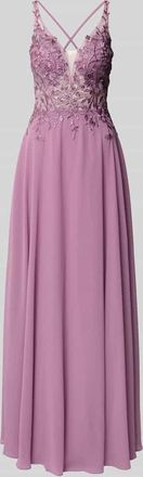 Luxuar Luxuar Abendkleid mit Spitze und Strasssteinbesatz in Flieder, Gr&ouml;&szlig;e 32