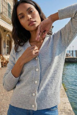 Roman Sequin V-Neck Buttoned Cardigan