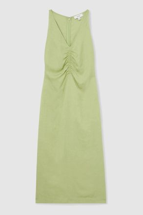 Reiss Womens Light Green Ruched Sleeveless Midi Dress, Size: 12
