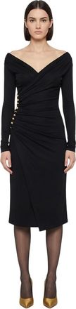 Elisabetta Franchi Black Solid V Neck Midi Dress