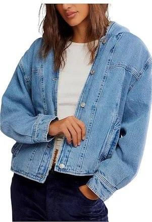 Free People Asher Cozy Denim Womens Jacket Snowdrift Wash : XL (Womens 16), Cotton/Denim